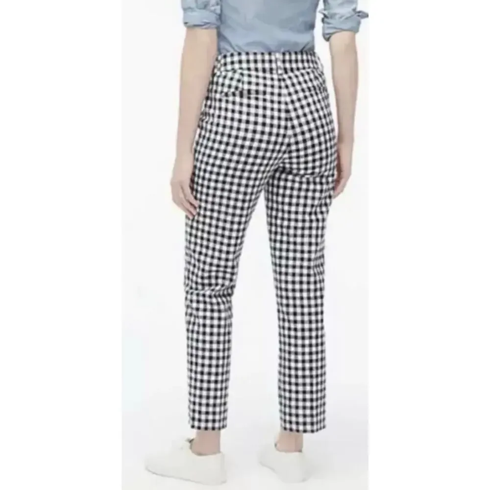 J. Crew Gingham linen-cotton Holland pant in navy blue & white WOMENS 4